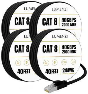 Cat8 Round Ethernet Cable 40ft, 4 Pc Pack, 40Gbps 2000MHz Network Patch Cord, S/FTP Shielded LAN Cable with RJ45 Connectors, for Gaming, Router, Modem, Laptop Cat8 Round Ethernet Cable 40ft, 4 Pc Pack, 40Gbps 2000MHz Network Patch Cord, S/FTP Shielded LAN Cable with RJ45 Connectors, for Gaming, Router, Modem, Laptop