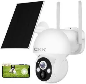 CKK Wireless Cameras for Home/Outdoor Security, Solar Security Cameras Wireless Outdoor 355°PTZ, 4MP 2.5K WiFi Camera with Spotlight, PIR Sensor, Siren, Color Night Vision, 2-Way Talk, SD/Cloud