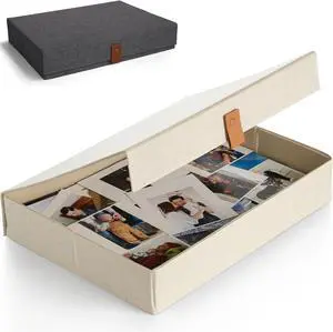 Decorative Photo Storage Box with Lid - A Beautiful Linen Organizer Perfect to Safely Store Your Pictures
