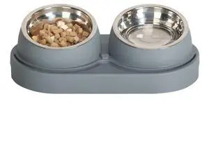 Robotail Stainless Steel Double Pet Bowl  Food and Water Feeder for Cats and Dogs with Anti-Slip Base