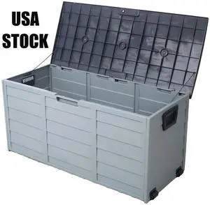 US Stock 75 Gallon Pool Deck Storage Box Resin Garden Tool Cabinet Pool Toys Box