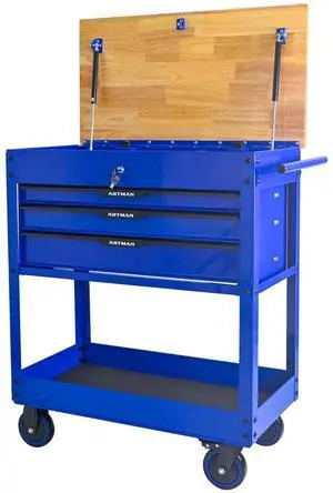US Stock 3 Drawer Rolling Tool Storage Cabinet Multifunction Tool Chest Wood Top