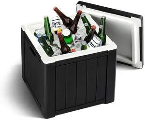 LOYISIKE 10 Gallon Cooler Side Table, Portable Ice Chest with Built-in Handle, Multifunctional Ice Cooler Outdoor Cocktail Side Table for Camping, Picnic, Beach, Pool, Party