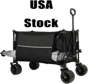 LOYISIKE Collapsible Foldable Extended Wagon,480lbs Weight Capacity, Heavy Duty Folding Utility Garden Cart with Big All-Terrain Beach Wheels & Drink Holders,Side Pocket and Brakes, Black