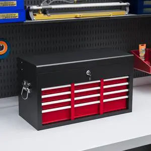 LOYISIKE Stainless Steel Tool Box With 6 Drawers Black & Red