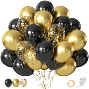 Black and Gold Balloons 12 Inch 55pcs Metallic Gold Confetti Latex Balloons | Gold and Black balloons for Birthday Graduation Baby Shower New Years Halloween Party Decorations with Ribbon & Balloon Black and Gold Balloons 12 Inch 55pcs Metallic Gold Confetti Latex Balloons | Gold and Black balloons for Birthday Graduation Baby Shower New Years Halloween Party Decorations with Ribbon & Balloon