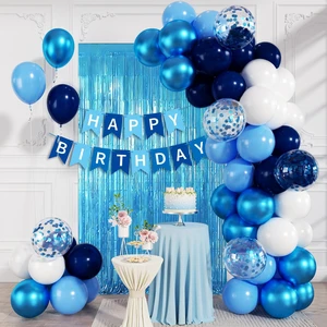 Blue Happy Birthday Decorations with Banner Balloons Foil Curtain | White Light Navy Metallic Blue Confetti Balloons with Happy Birthday Banner, Foil Curtain, Birthday Decorations for Men Boys Blue Happy Birthday Decorations with Banner Balloons Foil Curtain | White Light Navy Metallic Blue Confetti Balloons with Happy Birthday Banner, Foil Curtain, Birthday Decorations for Men Boys