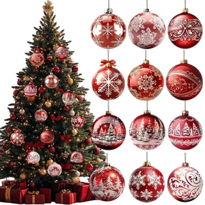 Christmas Tree Decorations Set 12Pcs Xmas Trees Snowflake Designs Wooden Christmas Ornaments Red & White Xmas Balls Hangings Ornaments for Winter New Year Decors Holiday Party Home Supplies Christmas Tree Decorations Set 12Pcs Xmas Trees Snowflake Designs Wooden Christmas Ornaments Red & White Xmas Balls Hangings Ornaments for Winter New Year Decors Holiday Party Home Supplies