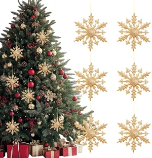 POUOJIEYI Christmas Decorations 6Pcs Glitter Gold Snowflake Hanging Ornament PVC Snowflakes Decorations Christmas Tree Ornaments for Outdoor Indoor Xmas Holiday Party Decorations POUOJIEYI Christmas Decorations 6Pcs Glitter Gold Snowflake Hanging Ornament PVC Snowflakes Decorations Christmas Tree Ornaments for Outdoor Indoor Xmas Holiday Party Decorations