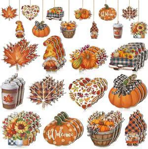 24Pcs Fall Wooden Hanging Thanksgiving Pumpkin Gnome Maple Leaf Floral Truck Coffee Cup Design Autumn Wood Tree Decor for Front Door Window Wall Harvest Party Festival DIY Craft Supplies 24Pcs Fall Wooden Hanging Thanksgiving Pumpkin Gnome Maple Leaf Floral Truck Coffee Cup Design Autumn Wood Tree Decor for Front Door Window Wall Harvest Party Festival DIY Craft Supplies