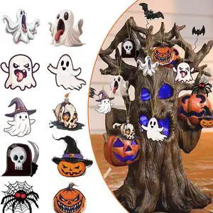 20Pcs Halloween Wooden Hanging Ornaments Cute Scary Ghost Tree Decor Gothic Pumpkin Skull Spider Bat Hanging Ornaments Wood Decorations Design for Halloween Party Supplies 20Pcs Halloween Wooden Hanging Ornaments Cute Scary Ghost Tree Decor Gothic Pumpkin Skull Spider Bat Hanging Ornaments Wood Decorations Design for Halloween Party Supplies