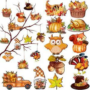 12Pcs Fall Thanksgiving Wooden Hanging Ornaments Pumpkin Squirrel Owl Turkey Gnome Maple Leaf Truck Hat Acorn Design Autumn Tree Decorations DIY Hanging Decor Accessories 12Pcs Fall Thanksgiving Wooden Hanging Ornaments Pumpkin Squirrel Owl Turkey Gnome Maple Leaf Truck Hat Acorn Design Autumn Tree Decorations DIY Hanging Decor Accessories