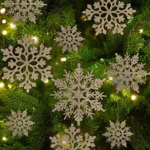 Glitter Snowflake Ornaments for Christmas Tree Decorations | 36pcs, champagne gold, plastic, craft, various sizes, shatterproof, for indoor winter wonderland, Christmas party decoration Glitter Snowflake Ornaments for Christmas Tree Decorations | 36pcs, champagne gold, plastic, craft, various sizes, shatterproof, for indoor winter wonderland, Christmas party decoration