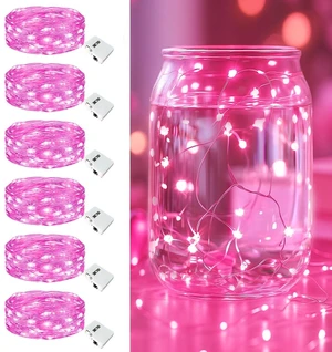 6 Pack Fairy Lights Battery Operated - 7ft 20 Led Twinkle Lights 3 Modes, Bulk Mini String Light Waterproof for Mason Jars Vases DIY Party Wedding Decoration Mothers Day- Pink 6 Pack Fairy Lights Battery Operated - 7ft 20 Led Twinkle Lights 3 Modes, Bulk Mini String Light Waterproof for Mason Jars Vases DIY Party Wedding Decoration Mothers Day- Pink