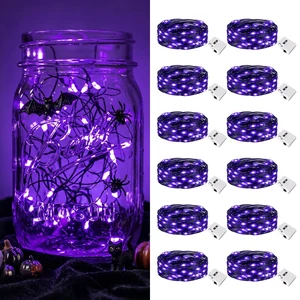 12 Pack Purple Halloween Fairy Lights Battery Operated with 3 Modes | 7Ft 20 Led Twinkle Lights, Waterproof, Bulk Mini Silver Wire for Mason Jars Spooky Party Table Centerpiece Decor 12 Pack Purple Halloween Fairy Lights Battery Operated with 3 Modes | 7Ft 20 Led Twinkle Lights, Waterproof, Bulk Mini Silver Wire for Mason Jars Spooky Party Table Centerpiece Decor