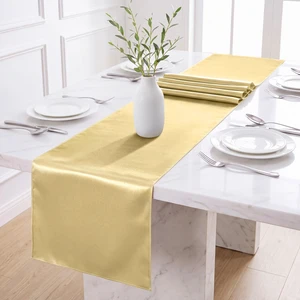 4 Pack Satin Table Runner 12 x 108Inch Long Bright Silk and Smooth Fabric Party Table Runner for Wedding Banquet Party Decoration-Champagne 4 Pack Satin Table Runner 12 x 108Inch Long Bright Silk and Smooth Fabric Party Table Runner for Wedding Banquet Party Decoration-Champagne
