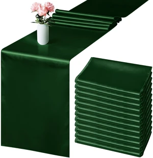 4 Pack Satin Table Runner 12 x 108Inch Long Bright Silk and Smooth Fabric Party Table Runner for Wedding Banquet Party Decoration- Forest Green 4 Pack Satin Table Runner 12 x 108Inch Long Bright Silk and Smooth Fabric Party Table Runner for Wedding Banquet Party Decoration- Forest Green