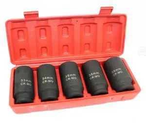 5PC 1/2" DR. 33 ~38mm 6 Pt. Wheel Spindle Axle Nut Deep Impact Socket Set Cr-MO