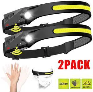 2X Waterproof COB Headlamp Night Buddy LED Sensor 230° Head Torch Headlight Lamp