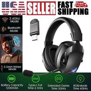 Wireless Gaming Headset 2.4GHz USB Gaming Headphones for PS5/PS4/PC/Switch