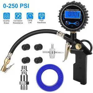 Digital Tire Inflator Compressor Pressure Gauge 250 PSI Air Chuck for Truck/Car