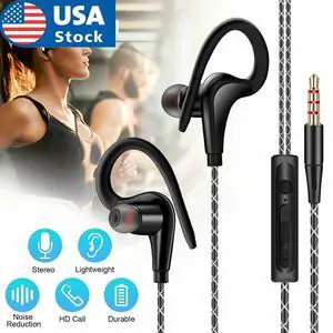 In-Ear Wired Sport Running Earphone Earbuds Over ear Hook Headphone 3.5mm w/MIC black