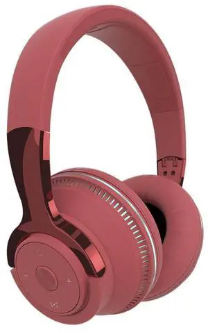Wireless Bluetooth 5.1 Headphones Over Ear LED Headset Stereo Noise Cancelling black Red