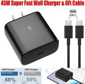 45 Watts USB-C Super Fast Charging Wall Charger & USB-C Type C Cable For Samusng