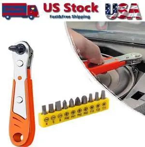 Ratcheting Right Angle Screwdriver Hex Drive 90 Degree Offset + 10pc Bits Set!
