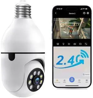 2MP Wireless Light Bulb Security Camera 2.4G WiFi Outdoor Home Bulb Camera 1080P