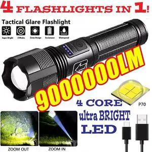 Rechargeable 990000LM LED Flashlight Tactical Police Super Bright Torch Zoomable