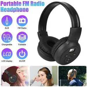 Wireless FM Radio Headphones 3.5mm Rechargeable Foldable Over-Ear Stereo Headset