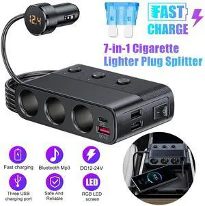 Car Cigarette Lighter Socket Splitter Power Adapter 3 USB + PD USB-C Charger 12V
