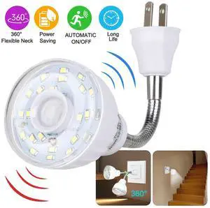LED Motion-Activated Sensor Night Light AC Outlet Plug-In Wall Stair Lamp Indoor