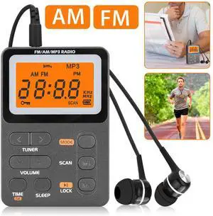 Portable Pocket Digital LCD AM FM Radio Stereo MP3 USB Rechargeable w/Earphones