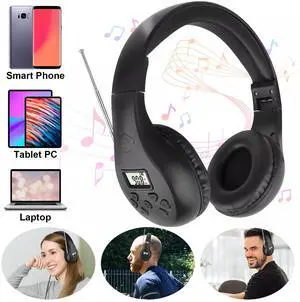 Wireless FM Radio Headphone Foldable Over-Ear Stereo Headset Recevier Portable
