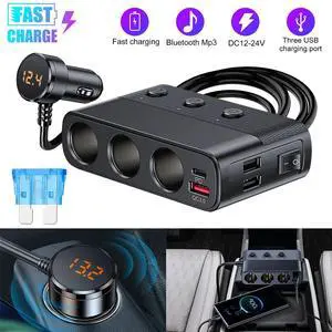 3-Way Car Cigarette Lighter Socket Splitter, 7 in 1 Power Adapter, Quick Charge