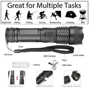 90000LM Super Bright LED Tactical Flashlight Torch With Rechargeable Battery