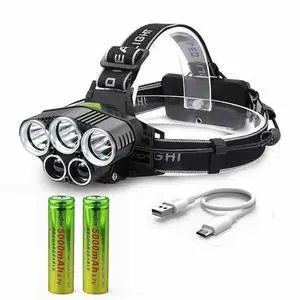 Super Bright 5 LED Zoom Headlamp USB Rechargeable Headlight Head Torch