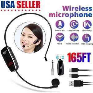 165FT Range UHF Wireless Microphone Headset Mic System+Digital Screen Speech US