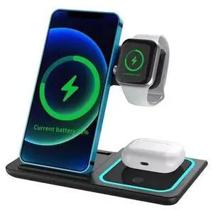 Estación de carga inalámbrica plegable, soporte de cargador rápido 3 en 1 para iPhone