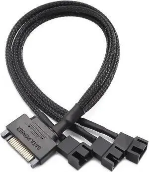 SATA to 3 Pin 4 Pin Fan Sleeved Power Splitter Cable Adapter,15Pin SATA to 3 x TX3 / TX4 (PWM) 12V PC Case Fan Cooler Y Splitter Power Extension Cord - 10 Inch,Black