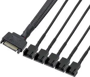 SATA to 3 Pin 4 Pin Fan Sleeved Power Splitter Cable Adapter,15Pin SATA to 5 x TX3 / TX4 (PWM) 12V PC Case Fan Cooler Y Splitter Power Extension Cord - 10 Inch,Black
