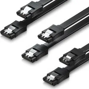 SATA Cable III, 3 Pack SATA Cable III 6Gbps Straight HDD SDD Data Cable with Locking Latch 15.75 Inch Compatible for SATA HDD, SSD, CD Driver, CD Writer -  Black