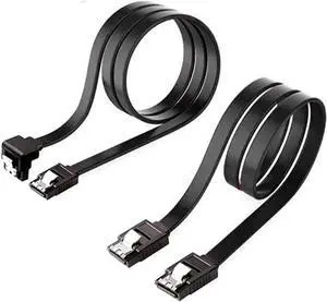 SATA III 6Gbps 1x Straight Data Cable and 1x 90 Degree Angle Cable with Locking Latch for SATA HDD SSD drives (2Pack)