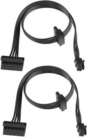 Motherboard ATX Mini 4-Pin to 2X Right-Angle 15 Pin SATA Power Splitter Cable Apply for HDDSSDOptical Drives Sata Power Cable 45cm, 2-Pack