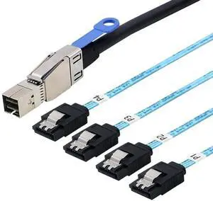 SFF-8644 to 4 Sata 7 Pin Cable, External Mini SAS HD SFF-8644 to 4 Port SATA Cable, Hard Disk Data Server Raid Cable 1 Meter 3.3 FT