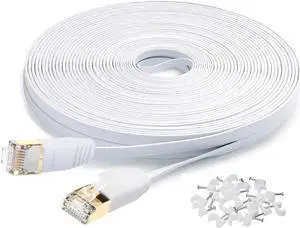 Cat7 Flat Ethernet Cable, 50 Ft 10 Gigabit High Speed Solid Computer Network Cord with Snagless Rj45 Connectors for Xbox,PS4,Modem,Router,Networking Switch Faster Than Cat5e Cat5 Cat6 Cable