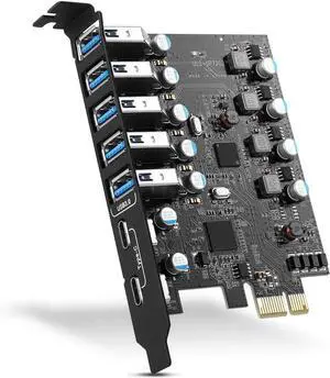 PCI-E to USB 3.0 7-Port(2X USB-C - 5X Type-A) Expansion Card,PCI Express USB Add in Card, Internal USB3 Hub Converter for Desktop PC Adapter Support Windows 10/8/7/XP and MAC OS 10.8.2 Above