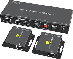 HDMI Extender Splitter 1 in 2 Out Over Cat5e or 6 Ethernet Adapter Up to 165FT HD1080P60Hz with Loop Support EDID Copy Settings HDCP